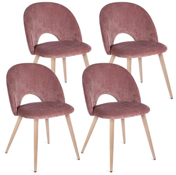Lot de 4 Chaises 53x60x82 cm en Polyester Effet Velours Rose sconto