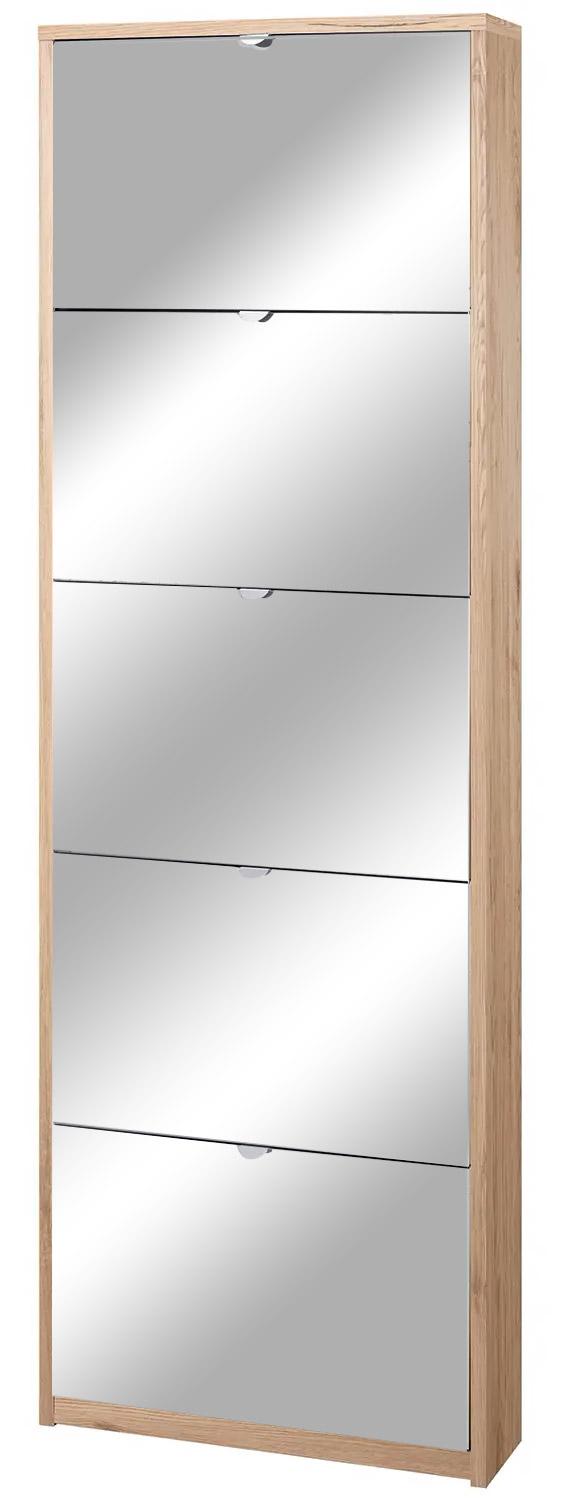 Scarpiera 5 Ante con Specchio 63x190x18 cm Rovere Naturale