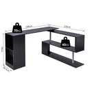Scrivania Angolare da Ufficio 140x120x78,2 cm con Cassetti e Scaffale Girevole  Nera