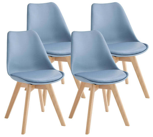 Lot de 4 Chaises 52x48,5x82 cm en Simili Cuir et Hêtre Bleu Tommy sconto