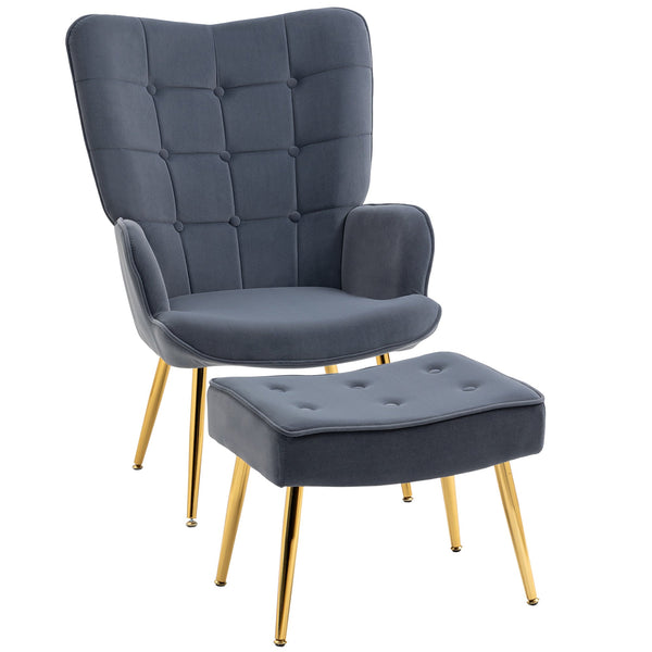sconto Fauteuil avec pouf repose-pieds 71x77x99 cm en tissu effet velours gris