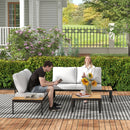 Set Salotto da Giardino Modulabile 2 Divanetti e 2 Tavolini in Metallo e Legno Composito Grigio Nero e Teak    