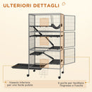 Gabbia per Conigli con 4 Ingressi a Livelli Multipli con Amaca 80x52x159 cm in Acciaio e PP Argento e Grigio