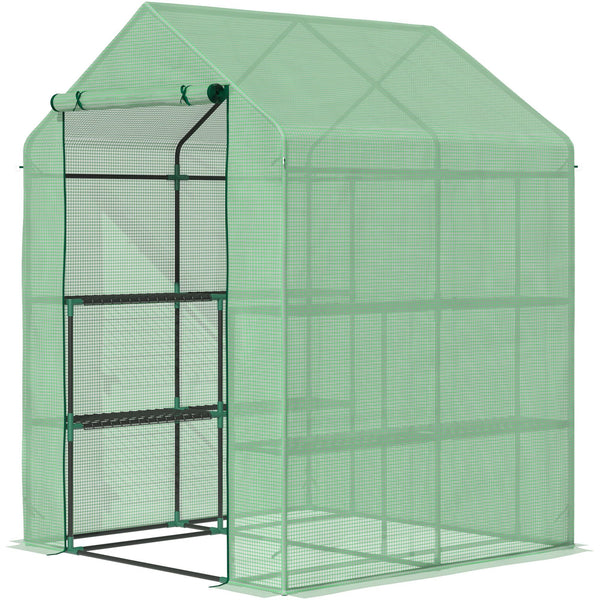 prezzo Serre de jardin avec étagères 143x138x190 cm en PE et porte enroulable verte