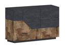Credenza 2 Ante + 3 Cassetti 140x43x86 cm Alien Ardesia e Acero Pereira
