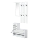 Mobile d'Ingresso Moderno Guardaroba Set Appendiabiti Specchio e Scarpiera 3 in 1 in Legno Bianco 