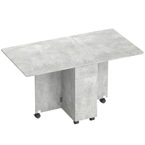 sconto Tavolo da Pranzo Pieghevole 140x76x74 cm con Ruote con 2 Cassetti 2 Ante e Armadietto in Legno Grigio Cemento