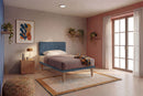 Letto Singolo con Rete Rivestita Microfibra Blu Tessis Testata Square Varie Misure