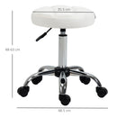Sgabello Girevole Rotondo con Ruote Ø35,5x51-67 cm Altezza Regolabile in Similpelle Bianco