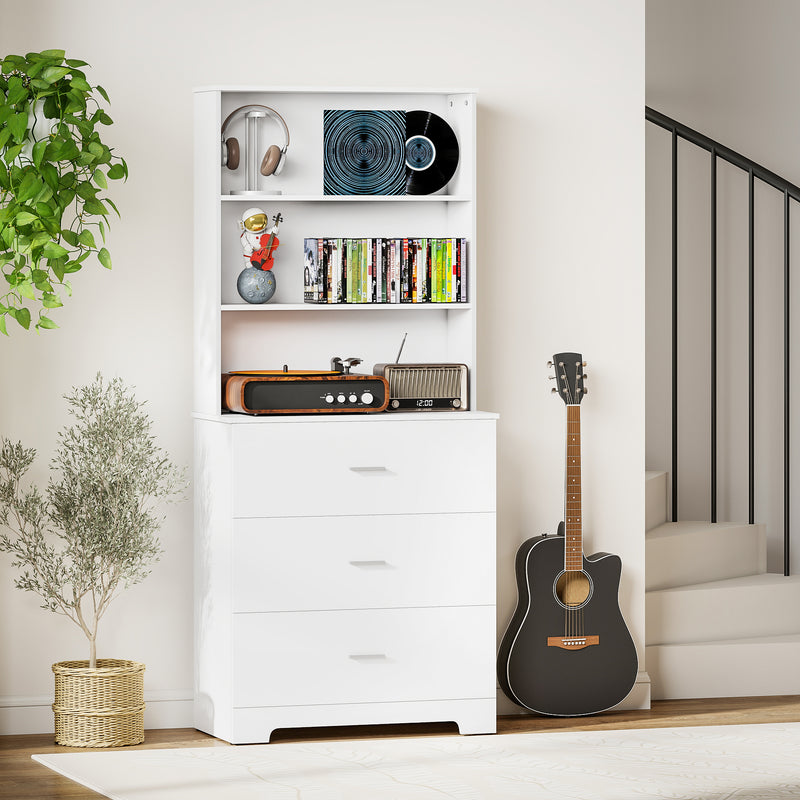 Libreria a Muro 79x39,5x182,2 cm con 3 Ripiani Aperti e 3 Cassetti in Legno Bianco      