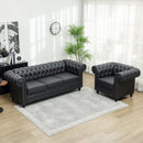 Divano 3 Posti Stile Chesterfield 213x86x79 cm a Molle Insacchettate in Finta Pelle Nero  