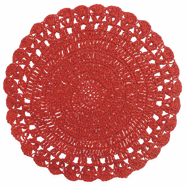 sconto Lot de 6 Sets de Table Ronds Raphia Villa d'Este Crochet Rouge