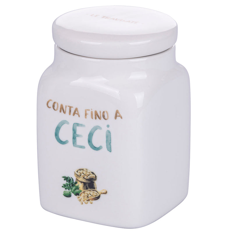 Barattolo Ceci 9,5x9,5x14,5 cm in New Bone China VdE Tivoli 1996 Le Travisate Bianco
