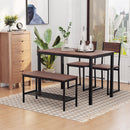 Set Tavolo 2 Sedie e Panca in Metallo e Legno Nero e Marrone