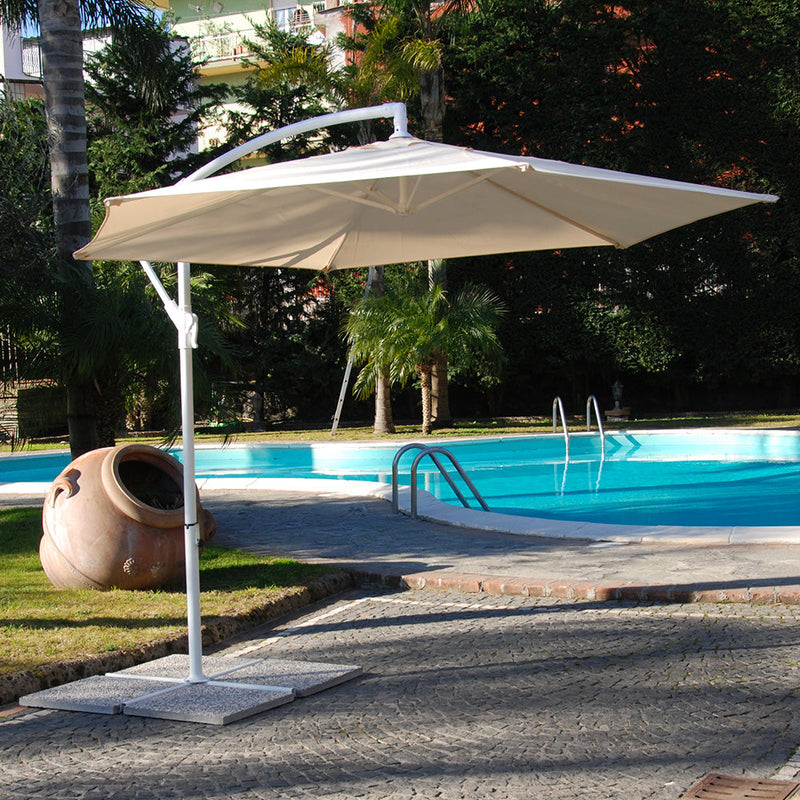 Ombrellone Decentrato Esagonale Bianco 300X230 cm in Alluminio da Giardino Arredo