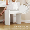 Consolle Trucco con Specchio Stile Hollywood 8 Luci LED con 7 Cassetti e Sgabello Imbottito in Legno Bianco      