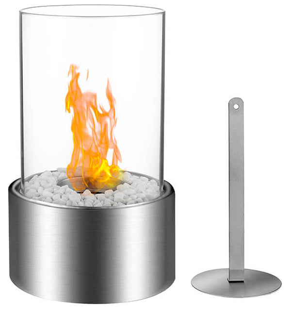 Cheminée de Table au Bioéthanol Ø16x27 cm en Acier et Verre Argenté sconto