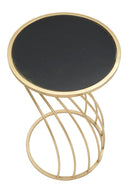 Porta Telefono Flush Ø35x60 cm in Ferro MDF e Specchio Nero e Oro