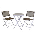 Set Salotto da Giardino Tavolino Tondo e 2 Sedie Pieghevoli in Metallo e Textilene Tortora