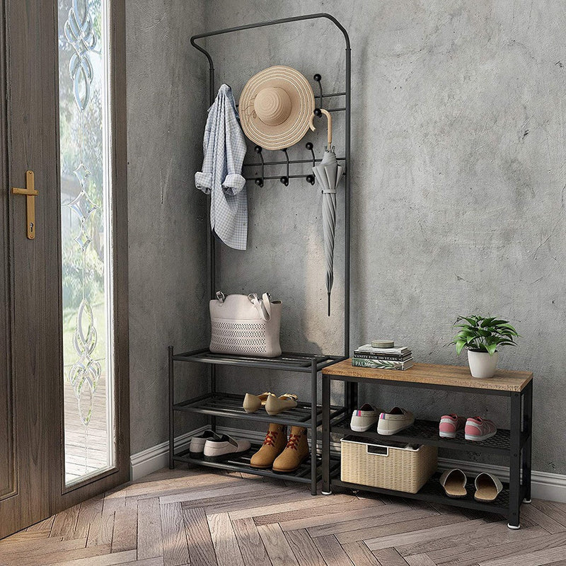 Stand Appendiabiti con scarpiera 65x29xH190 cm per corridoio 3 ripiani Nero