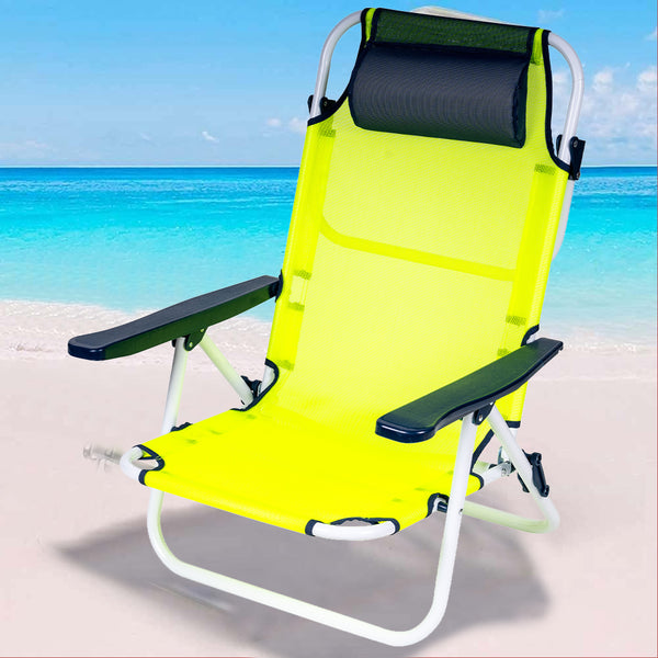 Spiaggina Sedia Sdraio Prendisole Pieghevole con Cuscino in Textilene Verde Neon sconto