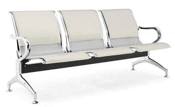 prezzo Banc de salle d'attente 3 places pour bureau avec coussin en acier et simili cuir argent/ivoire