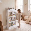 Libreria Montessoriana per Bambini 3-8 Anni a Forma di Orso 50x15x97 cm con 4 Ripiani in Legno Bianco      