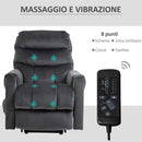Poltrona Alzapersona Elettrica 1 Motore 79x97x103 cm in Poliestere Effetto Velluto Grigio Scuro