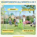 Gioco per Bambini 4 in 1 215x180x182 cm con 2 Altalene Canestro e Porta da Calcio Verde e Grigio   