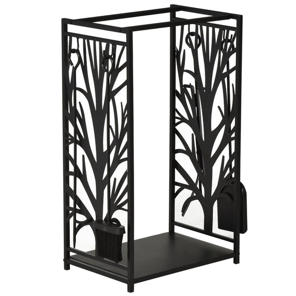 prezzo Porte-bûches Woodshed 46x29x70 cm en Acier avec Outils Noirs