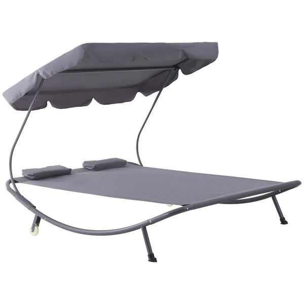 Bain de Soleil Double en Acier avec Auvent Réglable Gris sconto