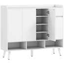 Scarpiera Ingresso 120x35x100 cm con 4 Ante Push-to-Open Ripiani Regolabili Cassetto e 3 Vani Aperti in MDF e Legno di Pino Bianco      