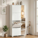 Scarpiera con Specchio 82x30x168 cm 4 Cassetti Ribalta e Armadietto 2 Ante in MDF Bianco      