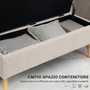 Cassapanca Contenitore 110x39x45 cm Gambe in Legno di Caucciù Capacità 220 kg in Tessuto Effetto Lino Beige      