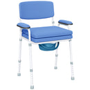 Sedia Comoda 5 in 1 per Anziani e Disabili per WC e Doccia 61x54x86-102A cm e Secchio Rimovibile in Acciaio e Plastica Celeste      