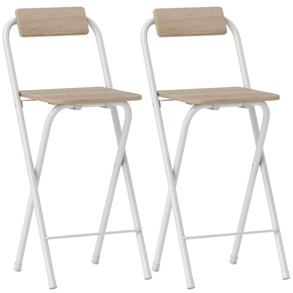 Set 2 Sgabelli da Bar Pieghevoli 37x45x87 cm con Poggiapiedi in Legno e Acciaio Bianco online