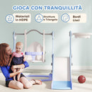 Scivolo per Bambini 4 in 1 con Altalena Canestro Arrampicata 147,5x160x107 cm Azzurro Chiaro  
