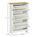 Scarpiera Slim per 18 Paia di Scarpe 72x26x112 cm con 3 Cassetti a Ribalta Rivestimento in Melamina Bianco     