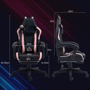 Sedia da Gaming Ergonomica con Orecchie da Gatto Poggiapiedi Retrattile e Schienale Reclinabile 135° Rosa e Nero     