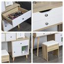 Consolle Trucco 105x45x123 cm con Specchio 4 Cassetti e Sgabello 