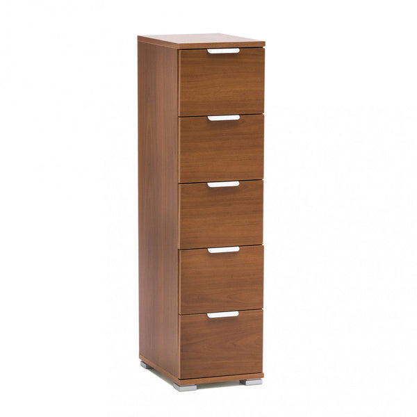 Commode 5 Tiroirs Couleur Noyer 27x38x103 h cm en Aggloméré Bilaminé Marron prezzo