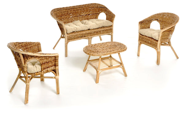 Ensemble Salon de Jardin en Fibre de Bananier Canapé 2 Places Table Basse et 2 Fauteuils Taddei Giava prezzo