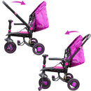 Triciclo Passeggino Seggiolino Reversibile Sedile in Pelle Fucsia