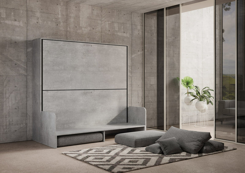 Letti Singoli a Scomparsa Salvaspazio con Sofà Kando H190,8 Cemento Grigio