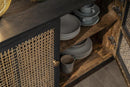 Madia 3 Ante 160x38x75 cm in Legno di Mango Grigio Scuro e Rattan