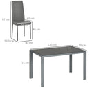 Set da Pranzo Tavolo e 4 Sedie in Similpelle Top in Vetro Temperato Grigio