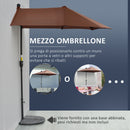 Ombrellone a Mezzaluna Doppio 2x2 m con Apertura a Manovella e Supporto a Croce in Acciaio e Poliestere Caffè      