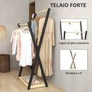 Appendiabiti da Terra con 2 Barre e Ripiano Inferiore Design Moderno 61x45x152 cm in Legno 