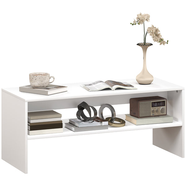 prezzo Tavolino da Caffè Moderno 100x40x41,5 cm a 2 Livelli con Vani a Giorno in Legno Bianco