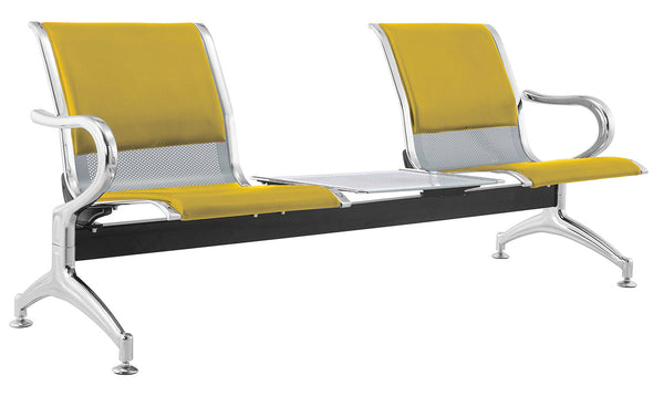 prezzo Panca per Sala Attesa 2 Posti da Ufficio con Cuscino e Tavolino in Acciaio e Similpelle Argento/Senape